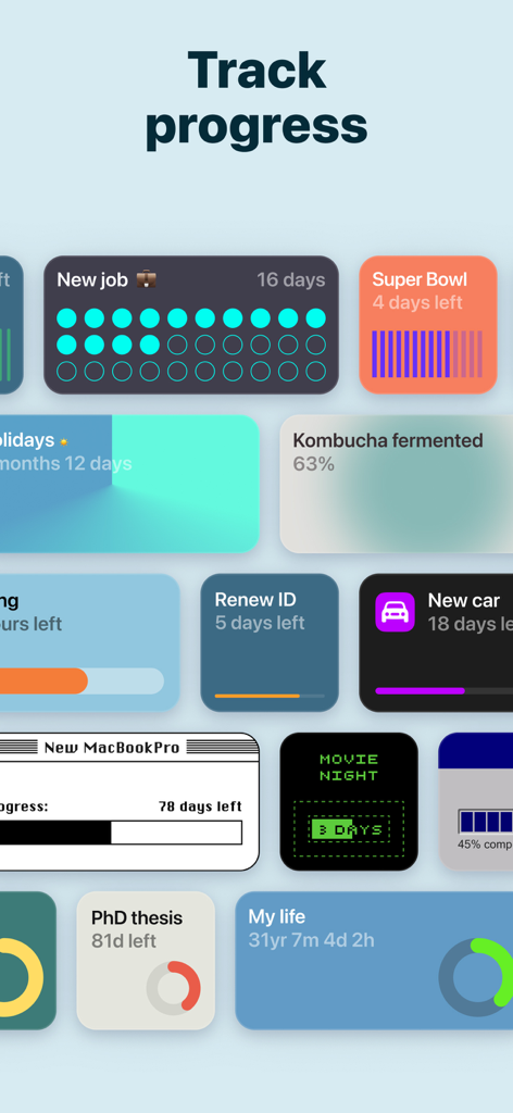 Countdown - Pretty Progress - A collection of colorful and aesthetic countdown widgets for tracking goals and events