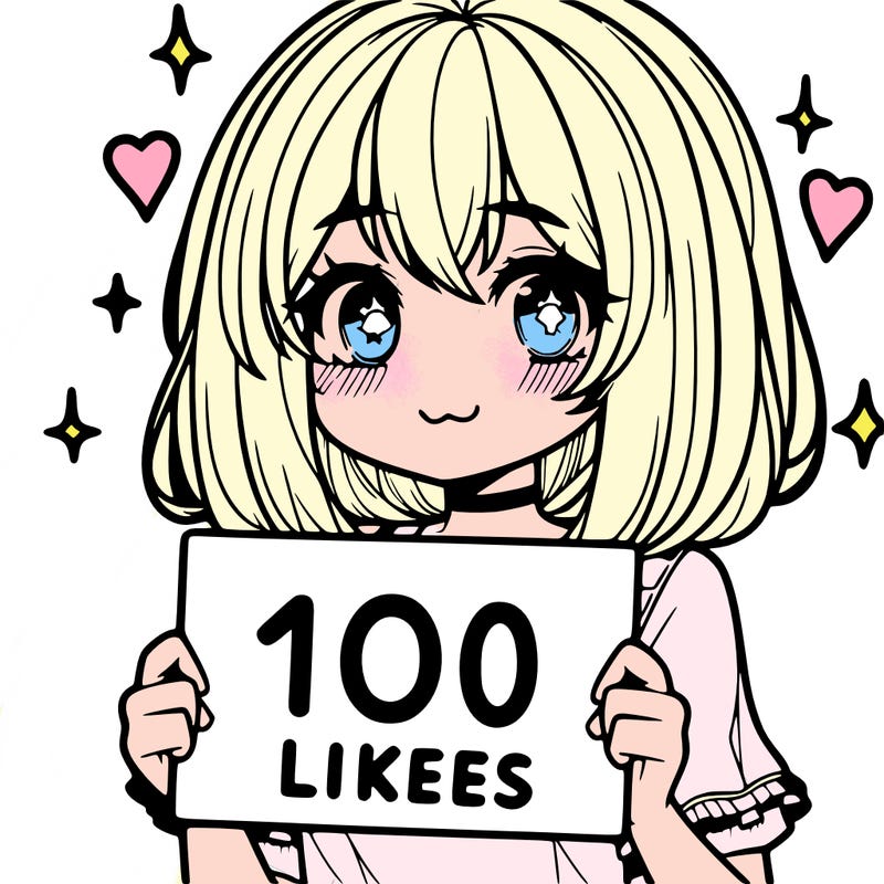anima girl holding a 100 likes sign in her hand