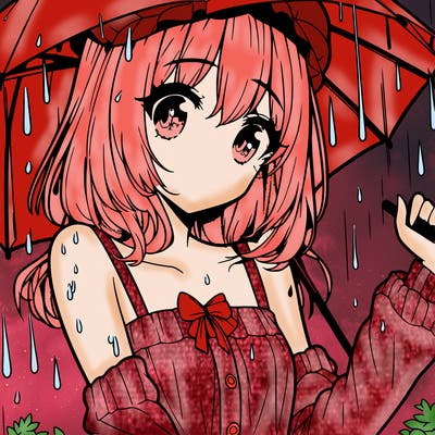 pretty anime girl in the rain