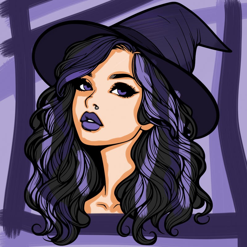 realistic witch girl with wavy hair and lips