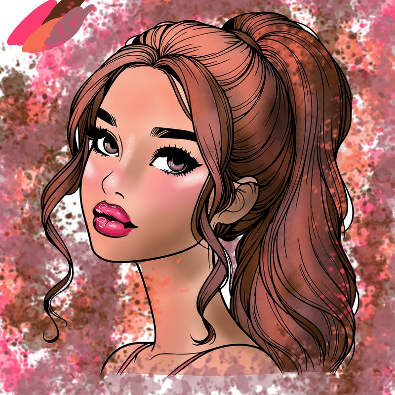 realistic girl with a ponytail on her hair and lips