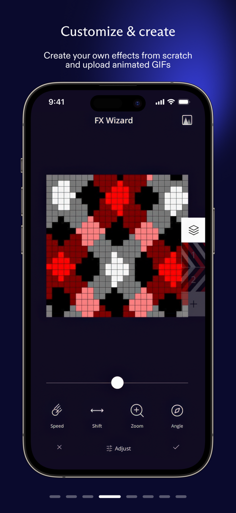 Twinkly - Pantalla del asistente FX de la aplicación Twinkly para crear y personalizar patrones de luces inteligentes.