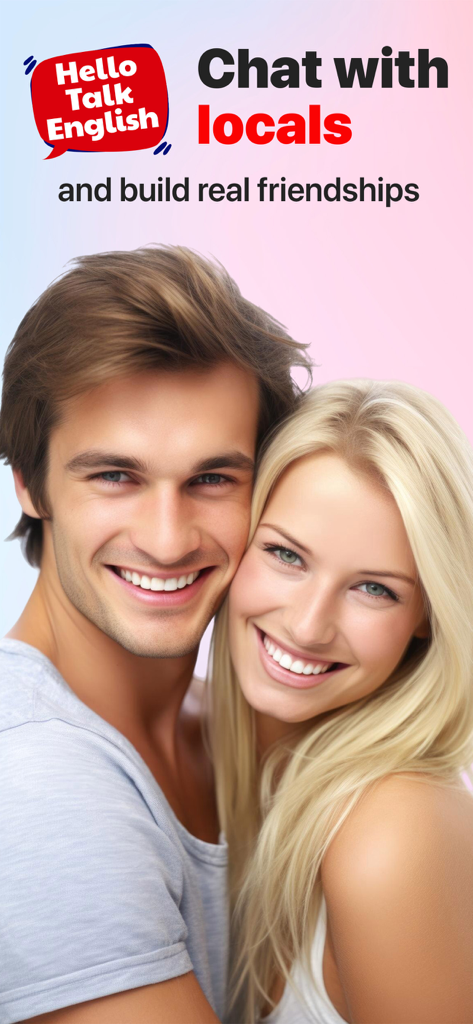 Hello - Talk, chat in English - Smiling young couple promoting English conversation with locals and building real friendships