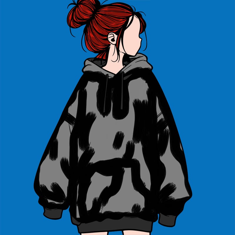 realistic girl with a oversized sweatshirt on and a bun