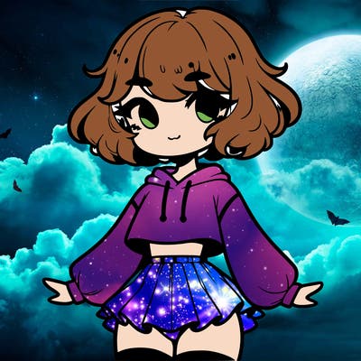 cute femboy with short, fluffy hair that softly frames their face, wearing a cropped hoodie, paired with a flouncy short skirt, and thigh-high stockings