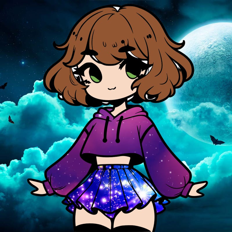 cute femboy with short, fluffy hair that softly frames their face, wearing a cropped hoodie, paired with a flouncy short skirt, and thigh-high stockings