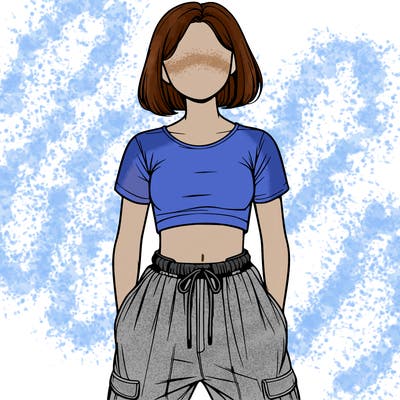 realistic girl faceless with crop top and baggy pants