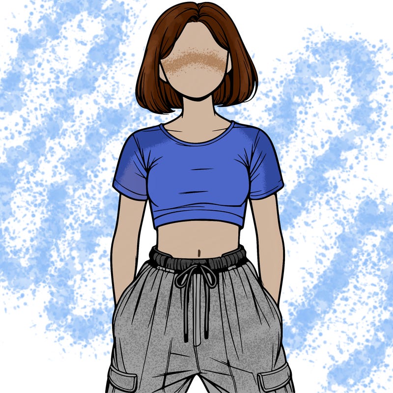 realistic girl faceless with crop top and baggy pants