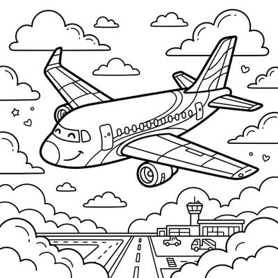 Get ready for takeoff with this exciting commercial airplane coloring page designed especially for kids! Little aviators will love bringing this cheerful jet and bustling airport scene to life with their favorite colors.