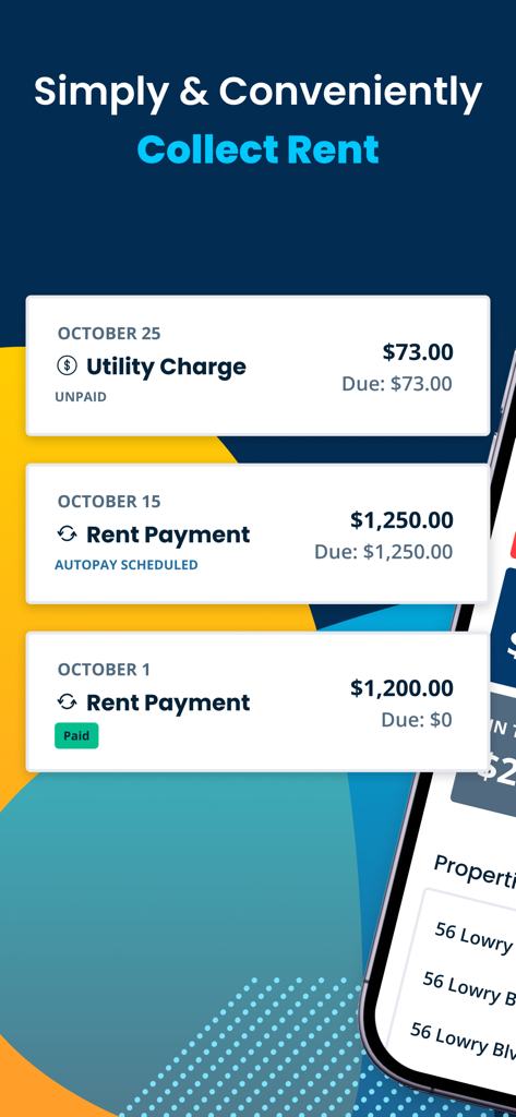 TurboTenant for Landlords - TurboTenant app interface showing rent and utility payment tracking with status indicators like paid and autopay scheduled