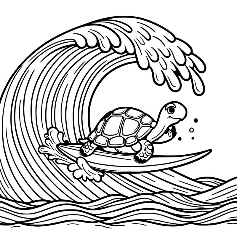 a tortoise surfing on a giant wave