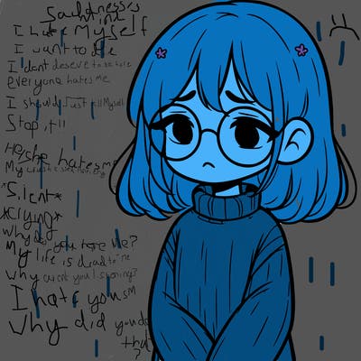 sad girl with glasses in a sweater