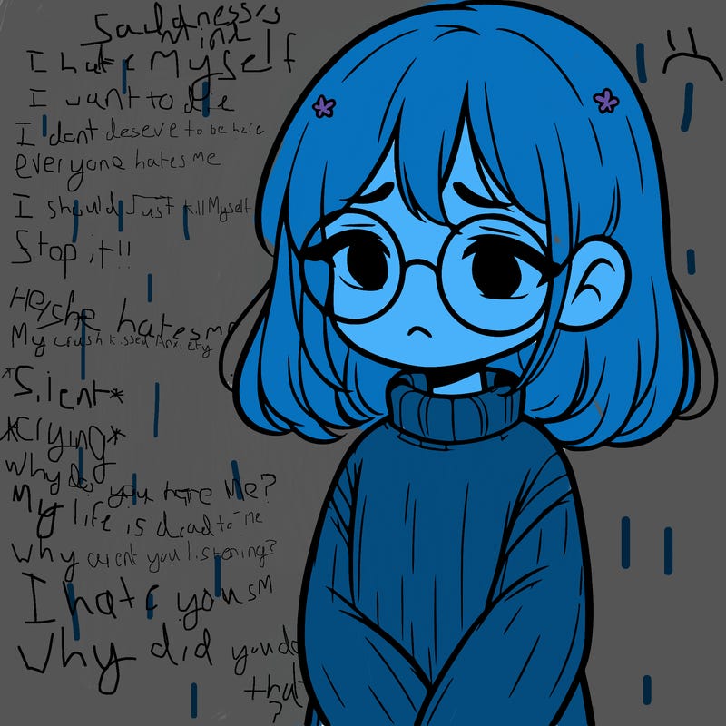sad girl with glasses in a sweater