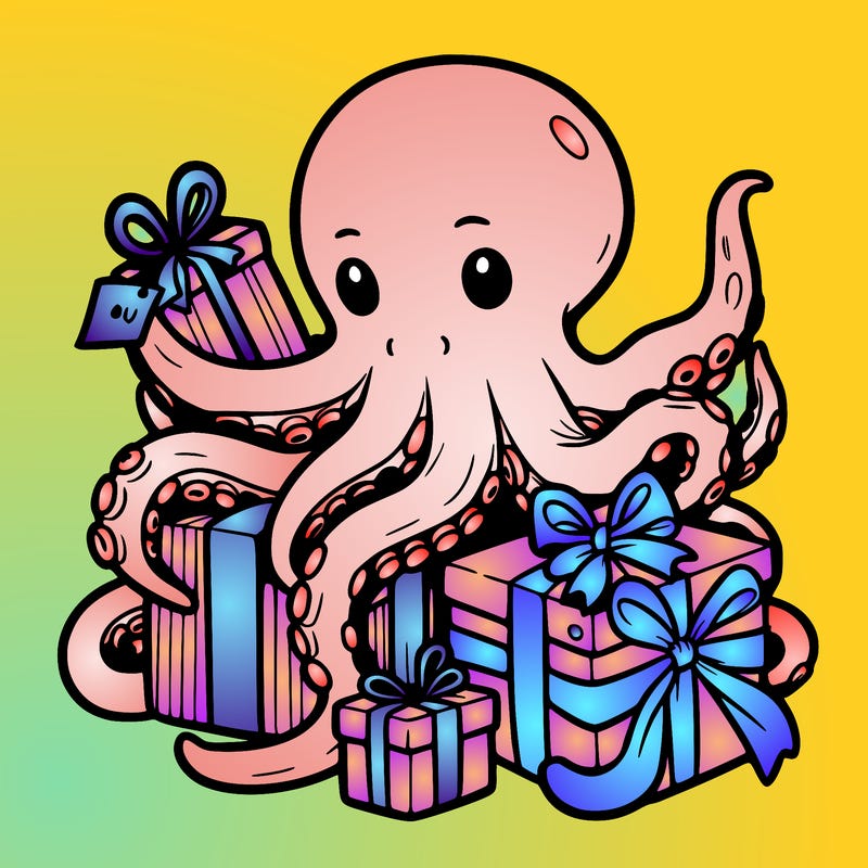 an octopus wrapping gifts