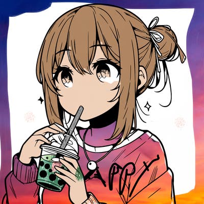 manga character drinking boba