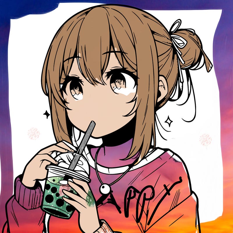 manga character drinking boba