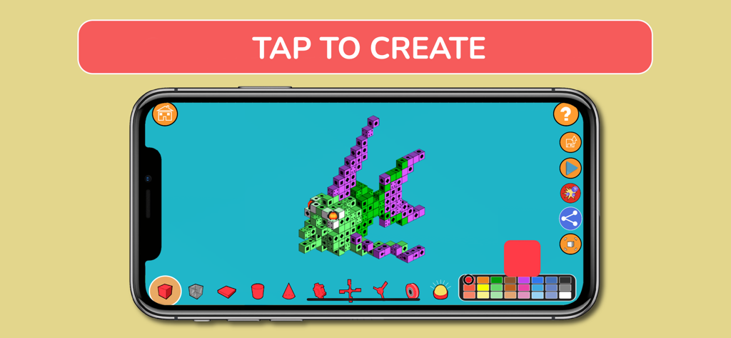 Blox 3Dアプリのインターフェースでブロックを使用して作成されたカラフルな3D魚