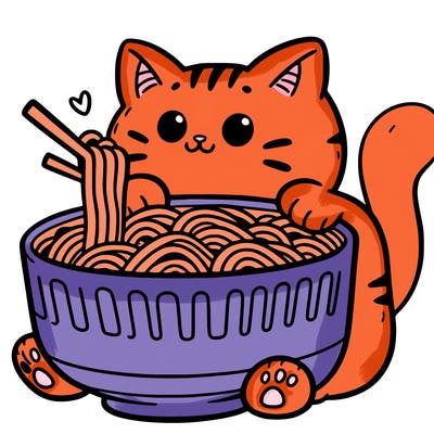 cat with ramen