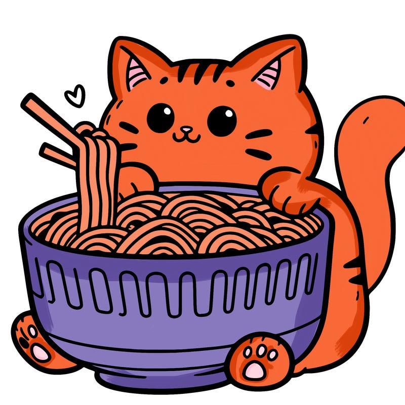 cat with ramen