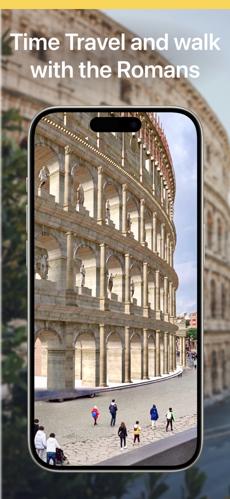 Reconstrucción de realidad aumentada del antiguo Coliseo en la pantalla de un teléfono.