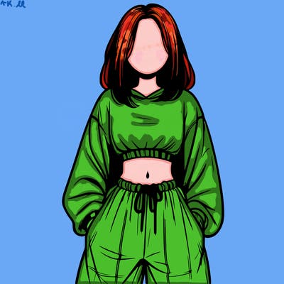 realistic girl faceless with baggy pants and a crop top