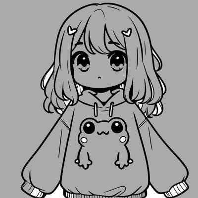 girl wearing frogging sweatshirt