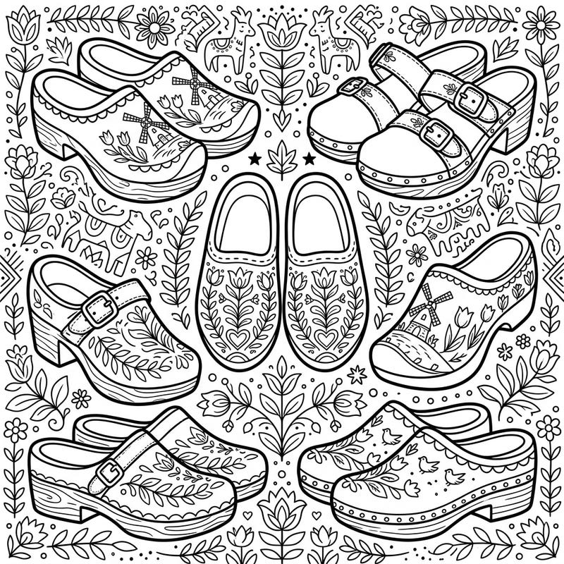 6 Clogs Coloring Pages - Free Printable Shoe Designs — Color Pop