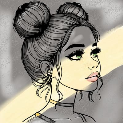 realistic girl with buns on the top of her head