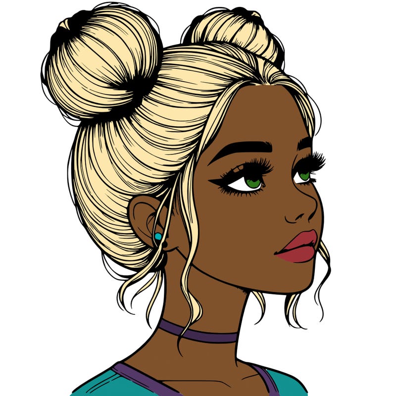 realistic girl with buns on the top of her head