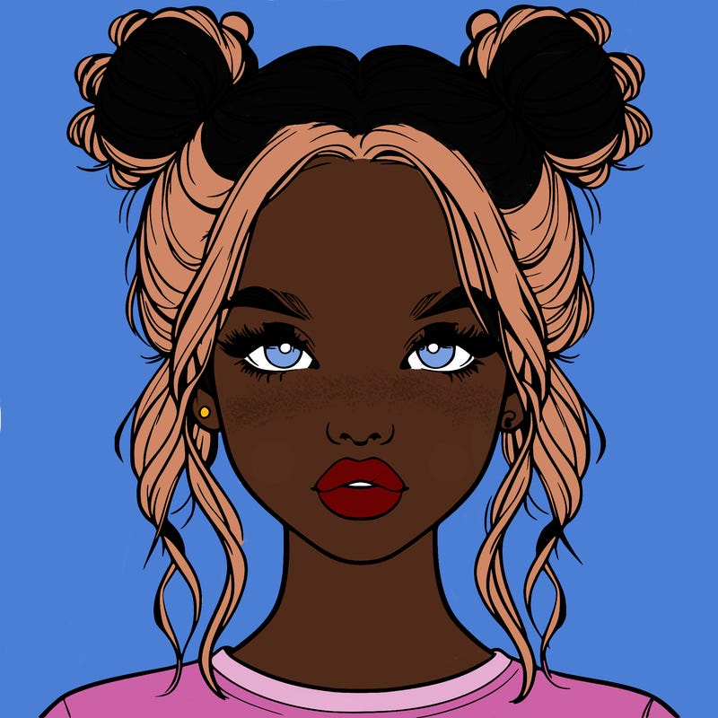 realistic girl with two buns in hair and lips