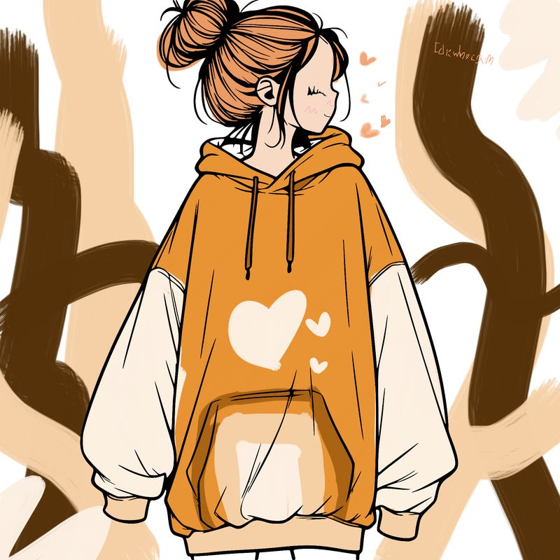 realistic girl with a oversized sweatshirt on and a bun
