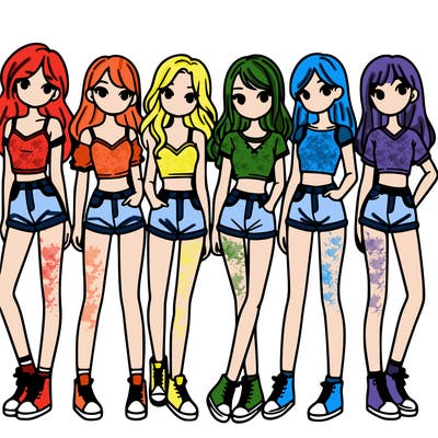 a group of girls wearing crop tops and shorts