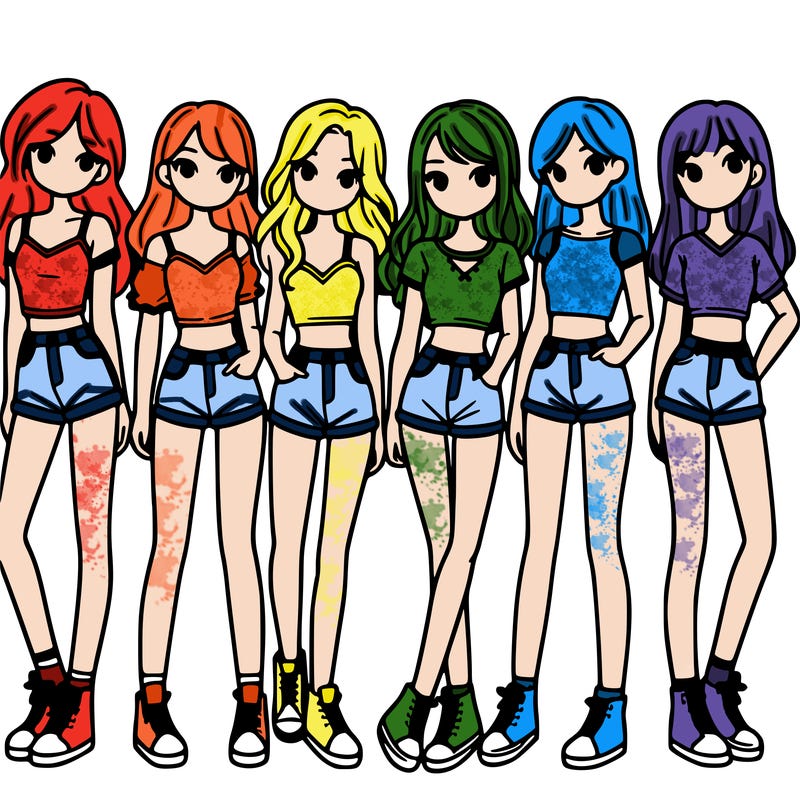 a group of girls wearing crop tops and shorts