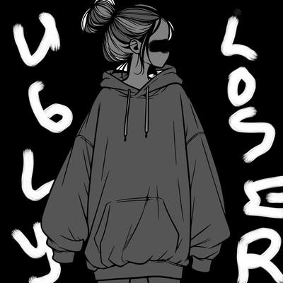 realistic girl with a oversized sweatshirt on and a bun