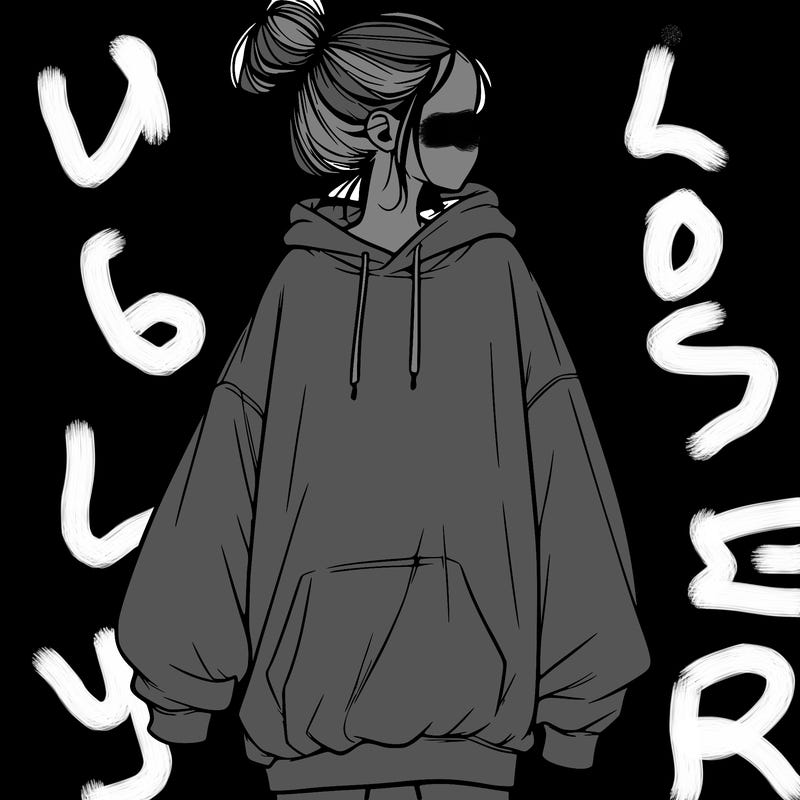 realistic girl with a oversized sweatshirt on and a bun