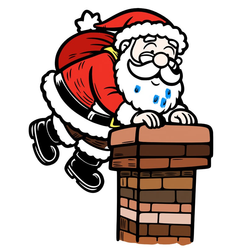 santa climbing down a chimney