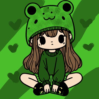 a girl wearing a frog hat and some frog socks
