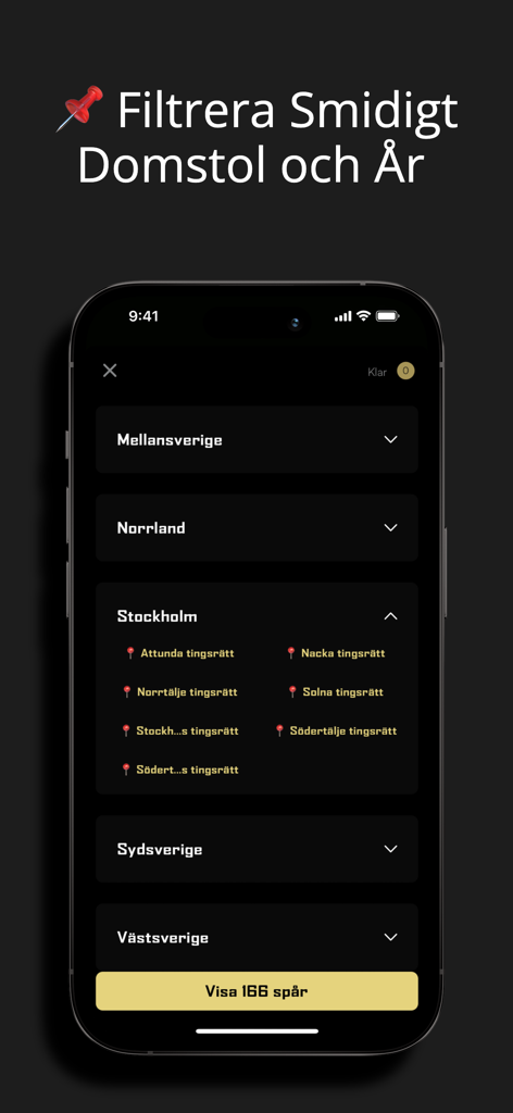 RÄTTEGÅNGSAPPEN | PODCAST - Filter interface for Swedish court trials and regions