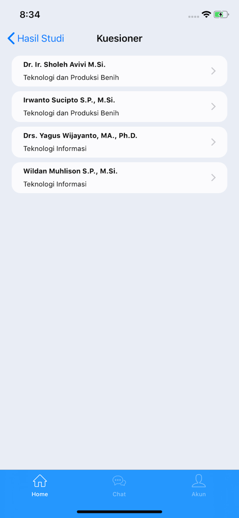 Sister For Student - Una lista de miembros de la facultad para la evaluación académica en la aplicación móvil Sister For Student