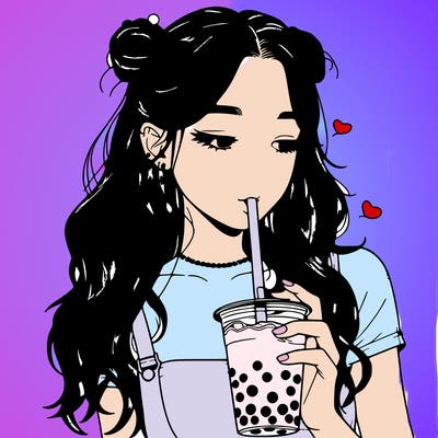 aesthetic realistic girl with boba