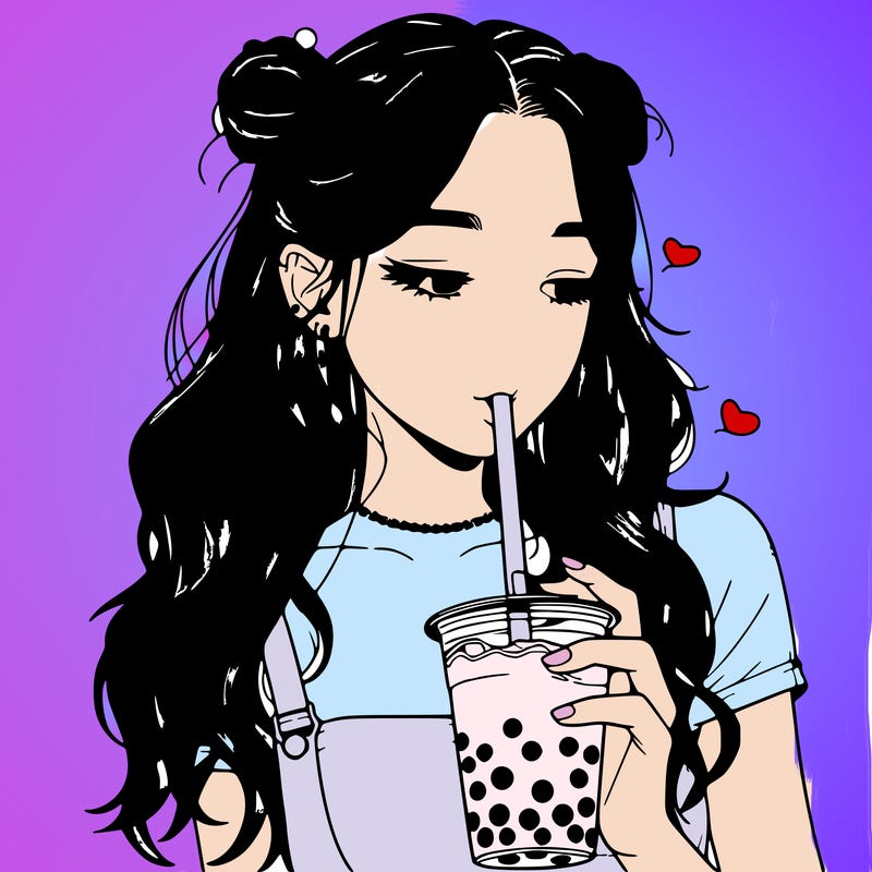 aesthetic realistic girl with boba