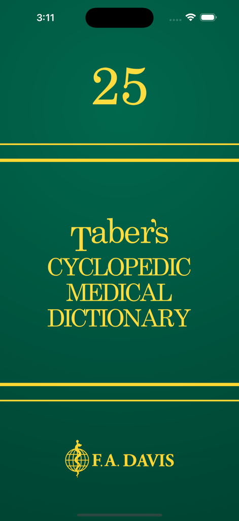 Medical Dictionary 25th Ed. - Pantalla de inicio del Diccionario Médico Enciclopédico de Taber, 25.ª Edición.