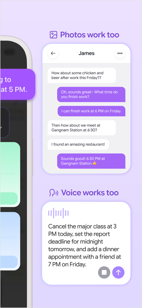 Trace - AI Calendar, Planner - Trace AI calendar showing voice command and screenshot scheduling features