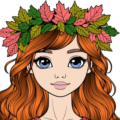 realistic girl with fall leaf crown