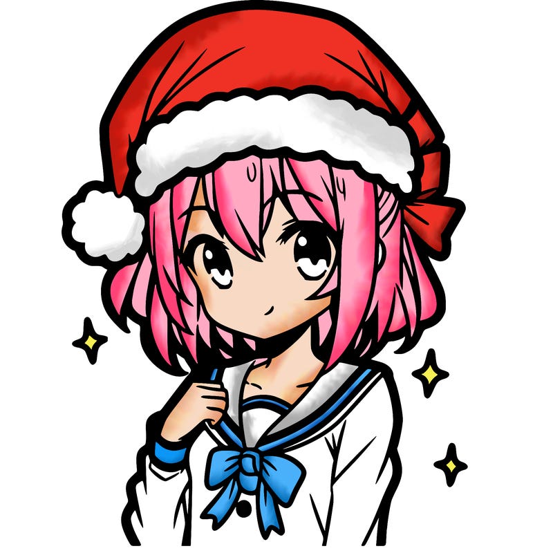 anime girl wearing a santa hat