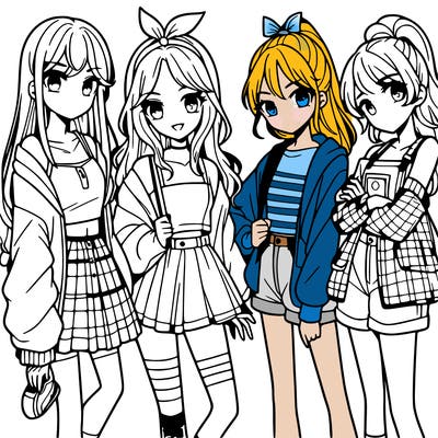 teen manga girls group of 4