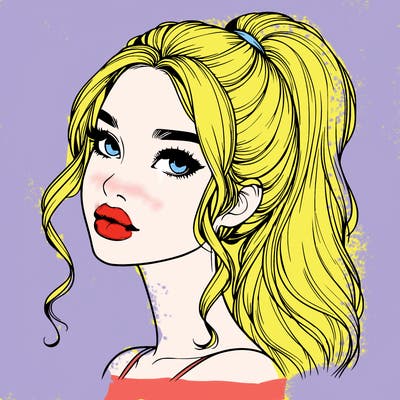 realistic girl with a ponytail on her hair and lips