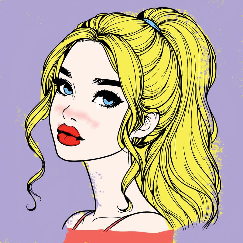 realistic girl with a ponytail on her hair and lips