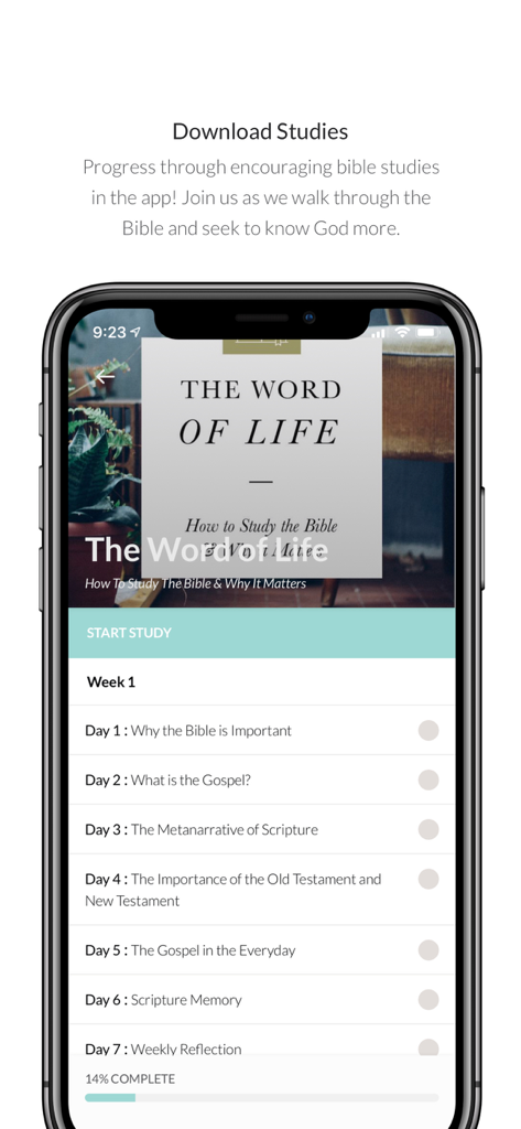 The Daily Grace Co. - Weekly Bible study interface in The Daily Grace app showing lessons and progress.