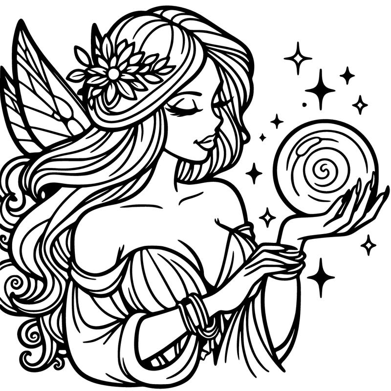 adult spiritual fairy holding crystal ball
